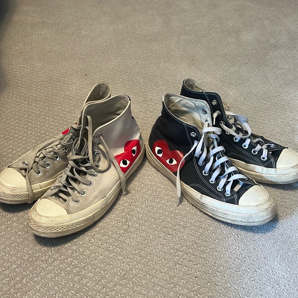 2 pairs of comme de garcons converse size 8 men’s, 10 women’s used